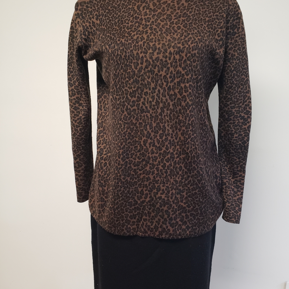 Vintage Nina Leonard Brown Leopard Sweater and Skirt Coord.